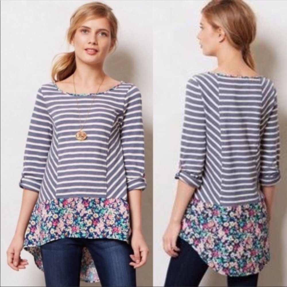 Anthro Postmark Fairley Tunic Top Striped Floral